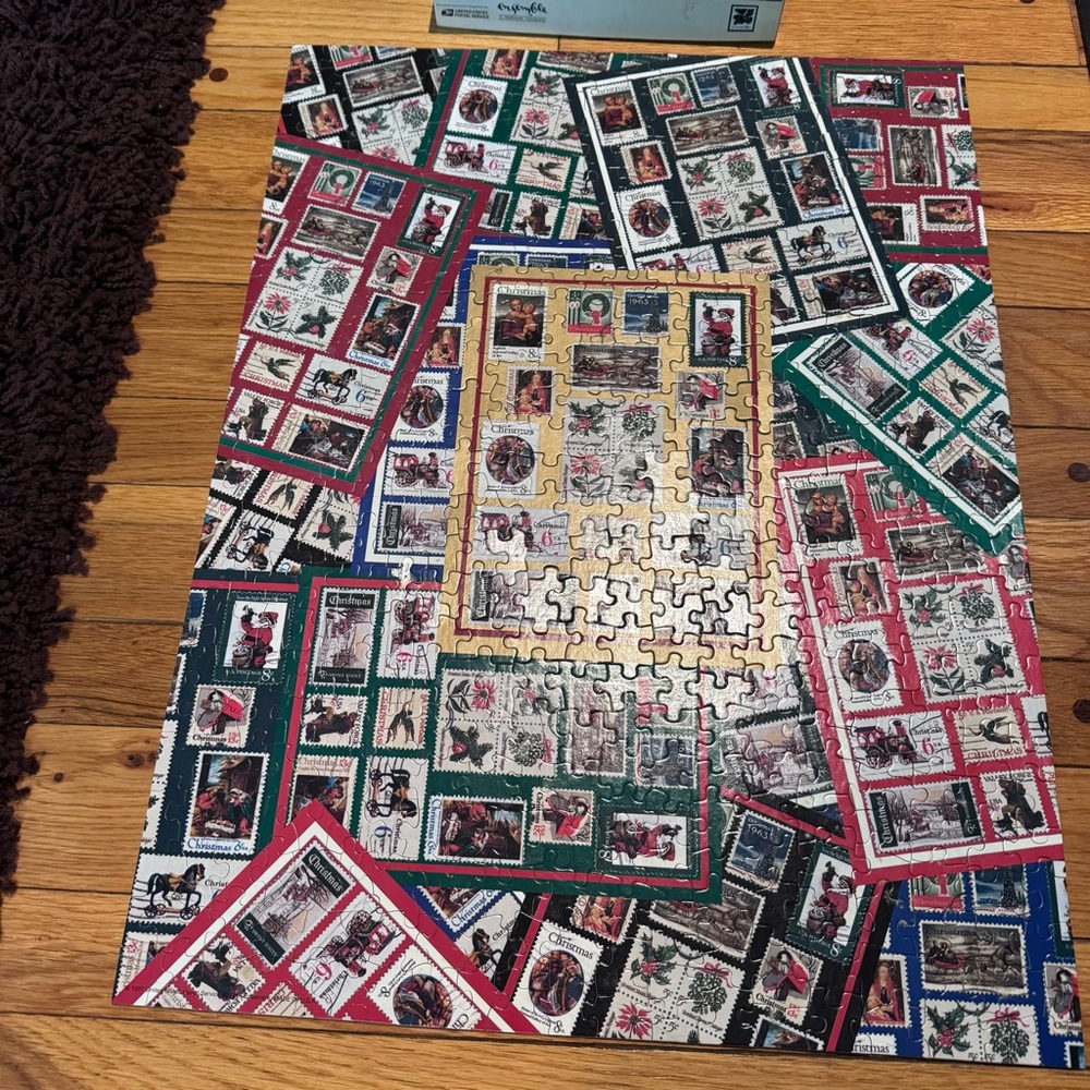 USPS Holiday Traditions Postal Stamps Puzzle 500 Pcs 1997 Ensemble Hallmark Vtg